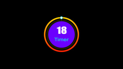 18 seconds digital clock countdown timer illustration. 3d countdown timer illustration, inside a 3d yellow and red circle on black background emergency timer countdown illustration.