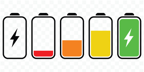 Battery icons. Battery charging icons. Battery charge levels. Vector, illustration, EPS 10