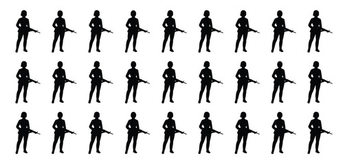 Eighteen Silhouettes of Female Soldiers with Rifles