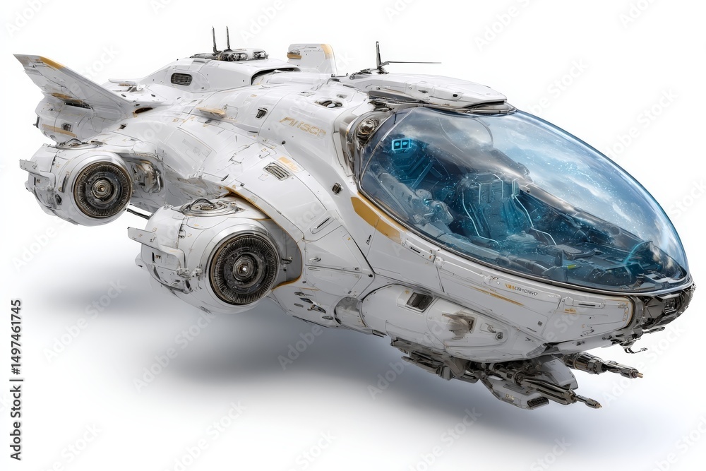 Poster Futuristic spacecraft design featuring sleek lines and advanced technology in a sci-fi setting