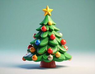 Festive 3D render of a Christmas tree decorated with colorful baubles. Perfect for holiday greetings!