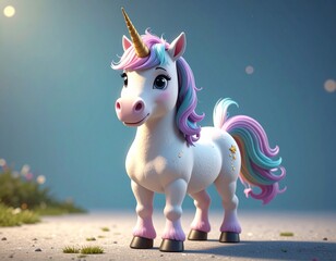 Cute 3D render of a unicorn. Perfect for kids' content, fantasy themes, and magical illustrations.