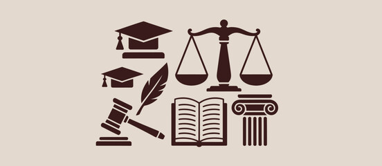 Law Education Justice Symbols Icons Graphic