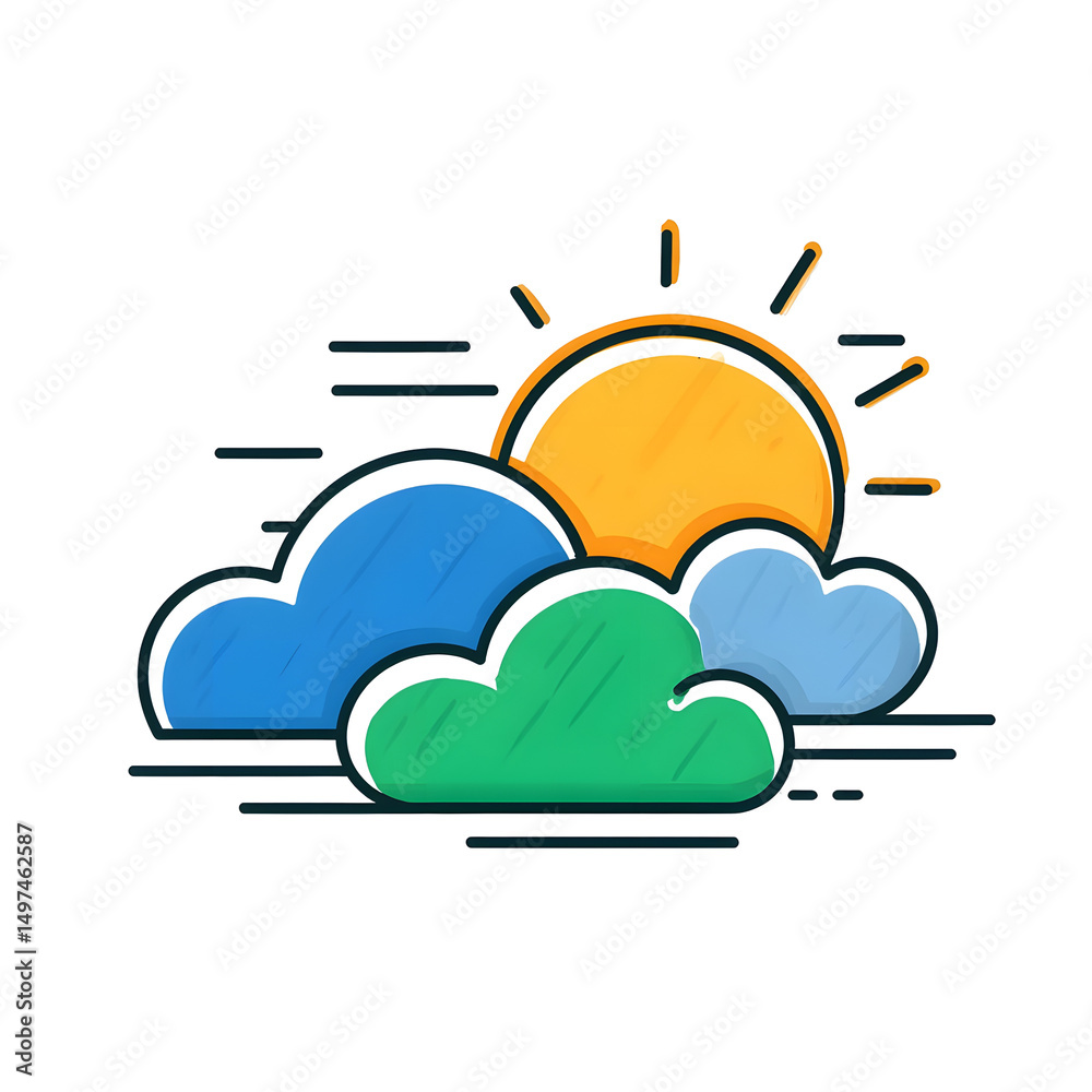 Aufkleber vibrant minimalist weather icons showcasing a partially visible sun peeking through a backdrop of gr