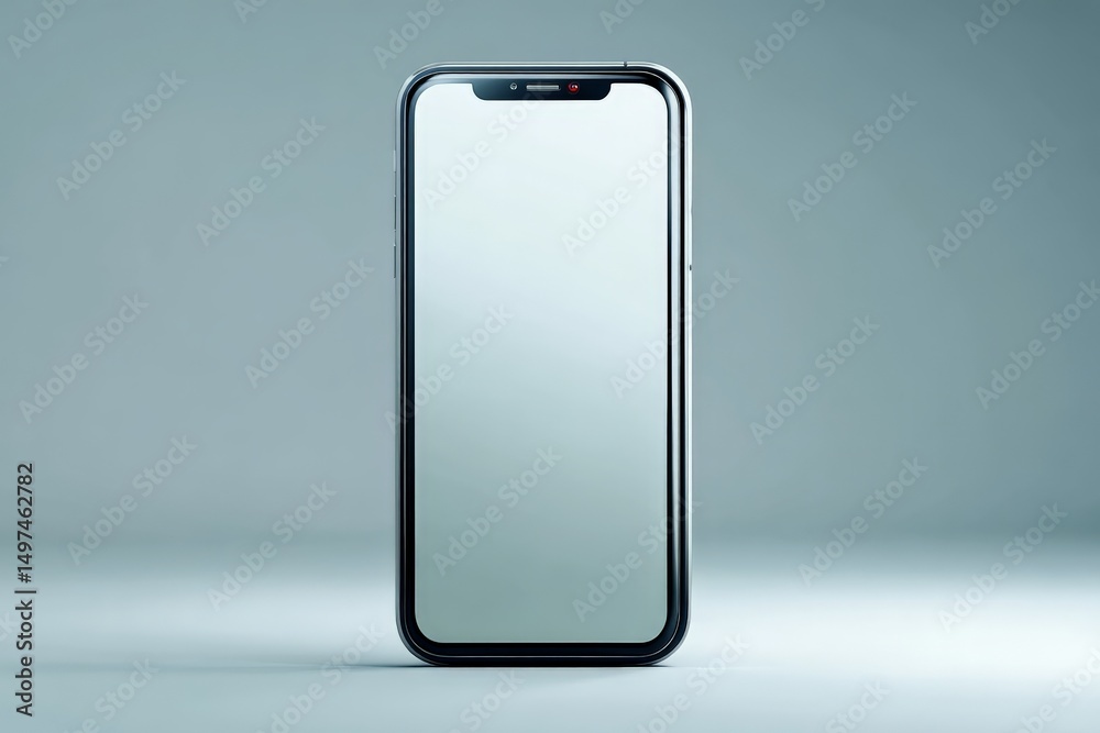 Poster Modern smartphone on a minimalist background with a sleek design and reflective screen in a contemporary setting