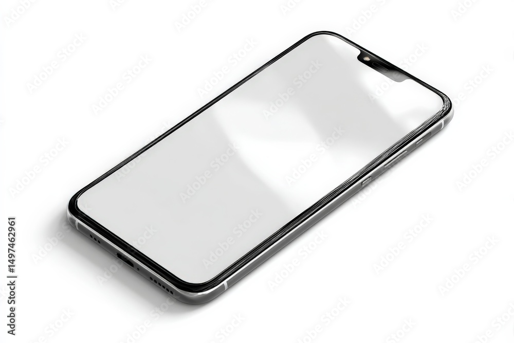 Poster smartphone lying flat on a surface showcasing a blank screen and sleek design in natural light