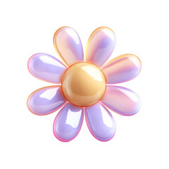 Vibrant pastel 3D icon depicting a cheerful blooming flower with a soft luminous center and delicate shimmering petals set against a serene white background