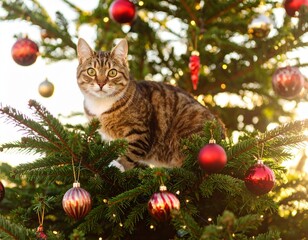 The cat on the New Year tree
