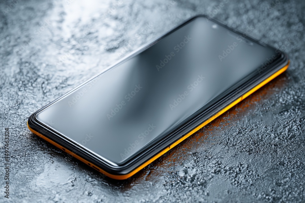 Aufkleber modern smartphone resting on a textured surface in a contemporary setting