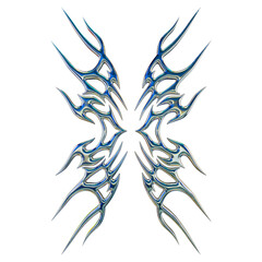 Tribal metallic shape 3D render on transparent background