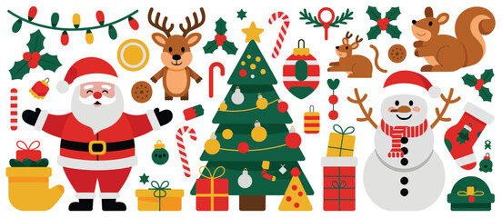 Cute Christmas Cartoon Characters and Festive Elements Collection