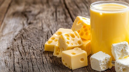 Cheese with Drink on Wooden Table