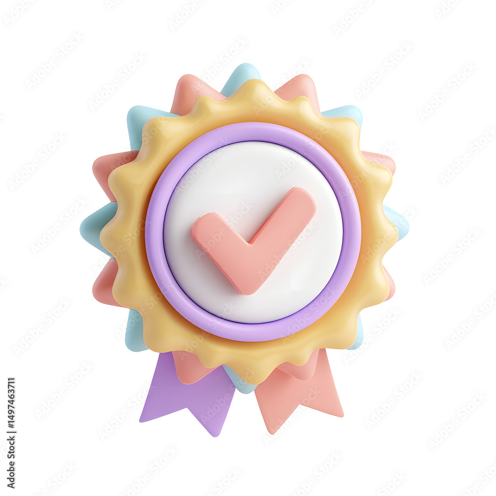 Aufkleber a vibrant pastel colored 3d graphic design showcasing a certified symbol with a prominent checkmark 