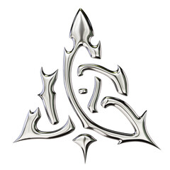 Tribal chrome shape 3D render on transparent background