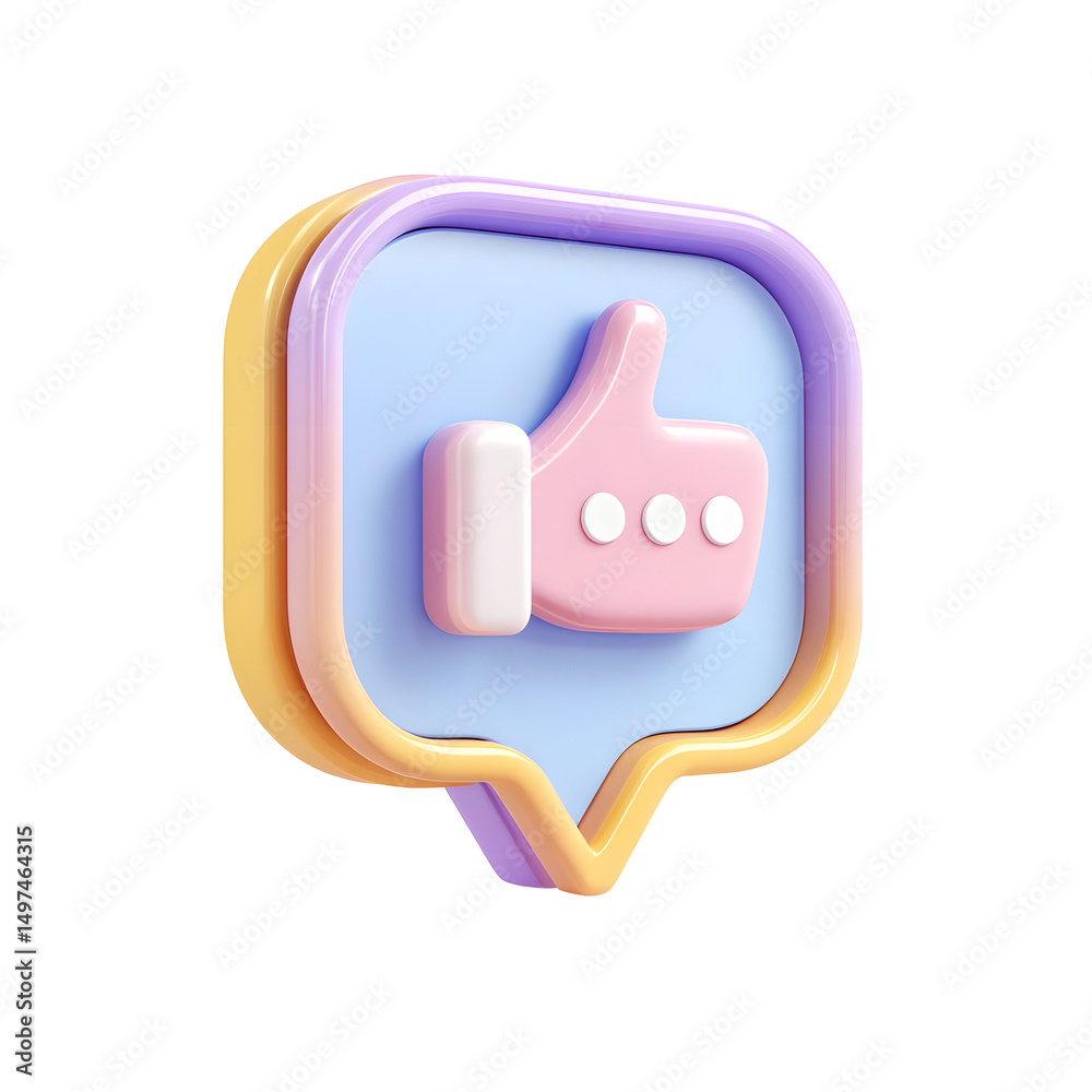Leinwandbilder Vibrant brightly colored 3D icon depicting a phone symbol inside a speech bubble with a thumbs up gesture beside it creating a positive and engaging digital communication concept