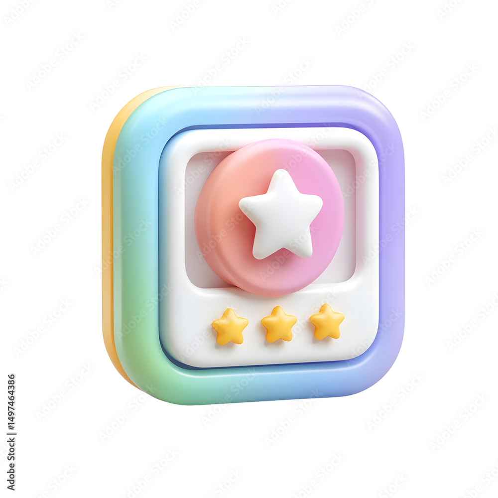 Leinwandbilder vibrant pastel colored 3d icon representing a user profile or account featuring a star shaped review