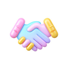 Vibrant pastel colored 3D handshake icon representing the concept of successful partnerships between individuals or organizations