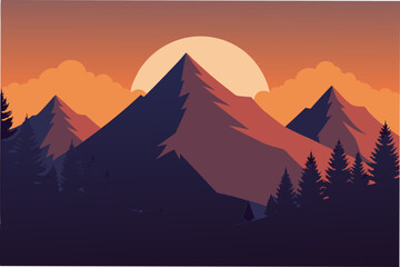 Naklejka premium sunset in mountains