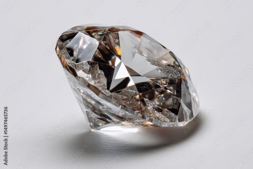 Poster sparkling diamond displayed on a clean surface, showcasing its intricate facets and brilliant shine 
