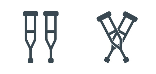 Crutch Icons Set Single and Crossed Underarm Crutches