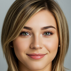 Fototapeta premium young woman smiles warmly displaying her radiant eyes and full lips.