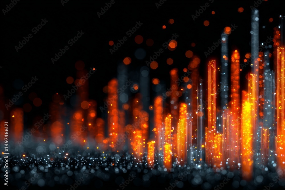 Poster Colorful abstract representation of sound waves and digital frequencies in a dark setting