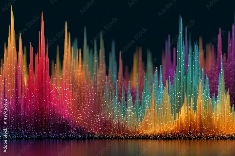 Poster colorful sound waves reflecting audio frequencies in a vibrant digital art display