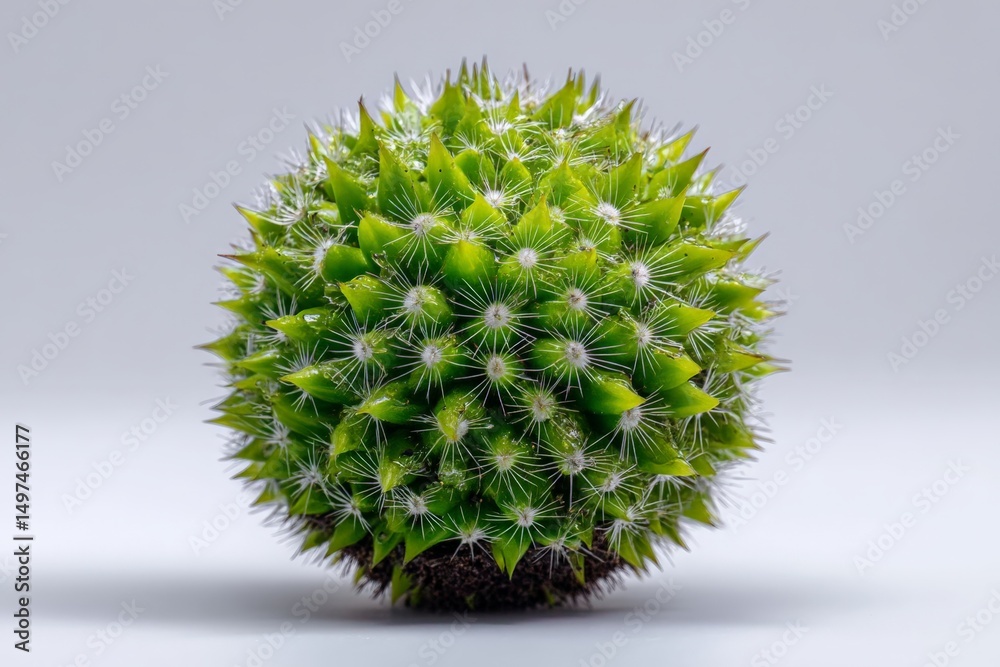 Poster round green cactus with spines displayed on a neutral background creates a striking visual for plant