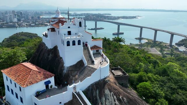 Penha Convent In Vitoria Espirito Santo Brazil. Bustling Downtown Cityscape With Modern Buildings. Industry Landscape Skyscrapers Beautiful. Skyscrapers. Vitoria Espirito Santo.