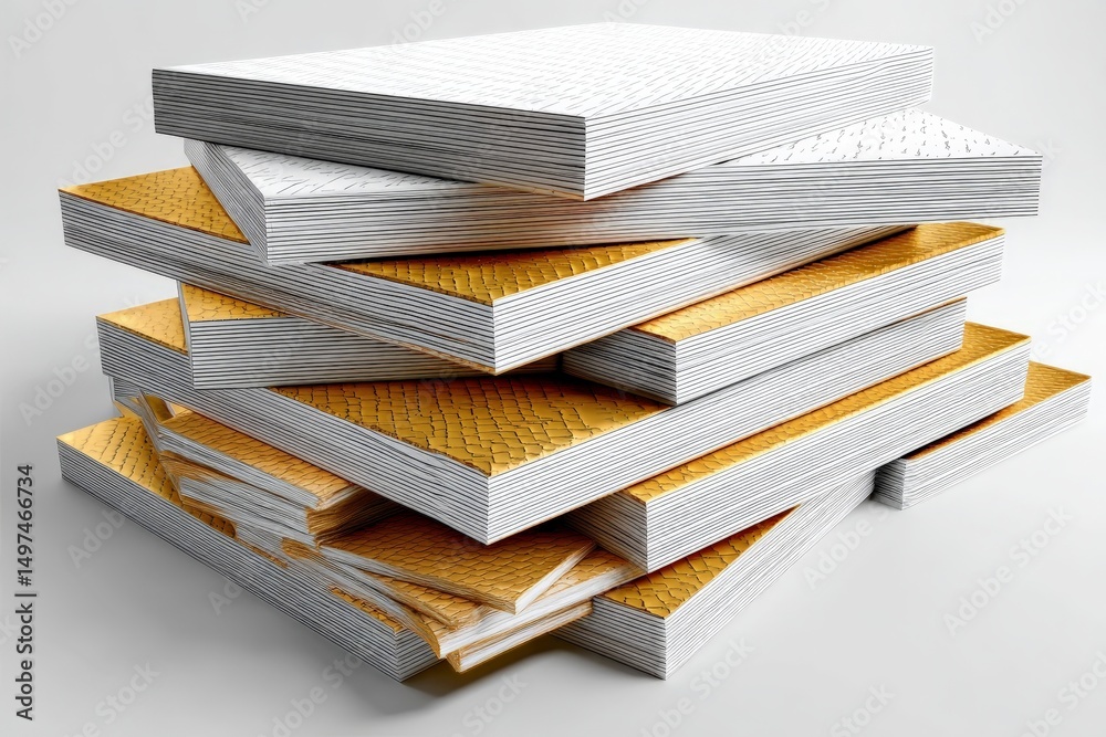 Poster stacked colorful sketchbooks arranged neatly on a clean surface for artistic inspiration