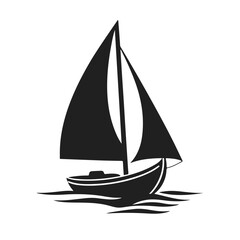 Sailing boat silhouette, sail ship icon, sea travel vector, nautical transport graphic, ocean boat illustration