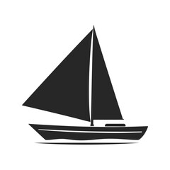 Sailing boat silhouette, sail ship icon, sea travel vector, nautical transport graphic, ocean boat illustration
