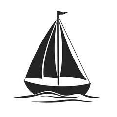 Sailing boat silhouette, sail ship icon, sea travel vector, nautical transport graphic, ocean boat illustration