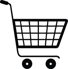 Shopping cart icon in simple black silhouette suggests retail and market needs with transparency