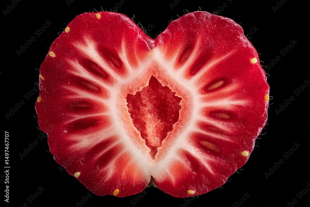Poster beautifully detailed cross-section of a ripe strawberry revealing intricate patterns