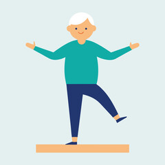 Elderly man balancing on one leg