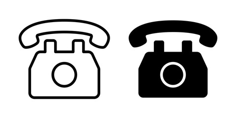Vector isolated Telephone icon set in black outline and fill