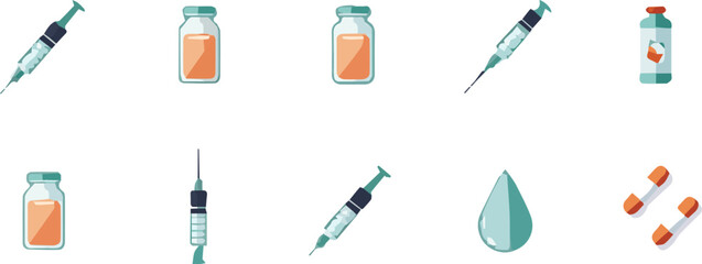Create a kinds of vaccine icon set, vaccine icon in different style, vector illustration with white background.