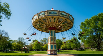 Brightly Painted Swing Ride in Motion