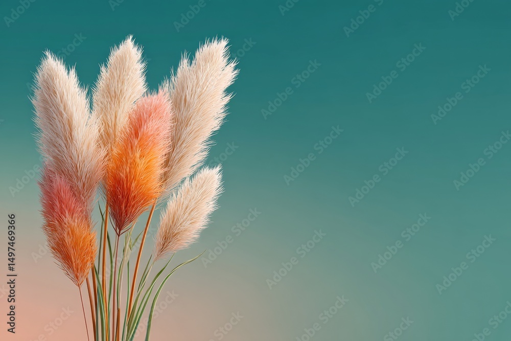 Aufkleber soft fluffy pampas grass bouquet in pastel colors against a gradient background in a serene indoor s