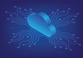 Abstract technology background of cloud data circuit  information network digital communication storage concept isometric vector illustration design
