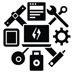 Software Developer element isolated development tools on white background