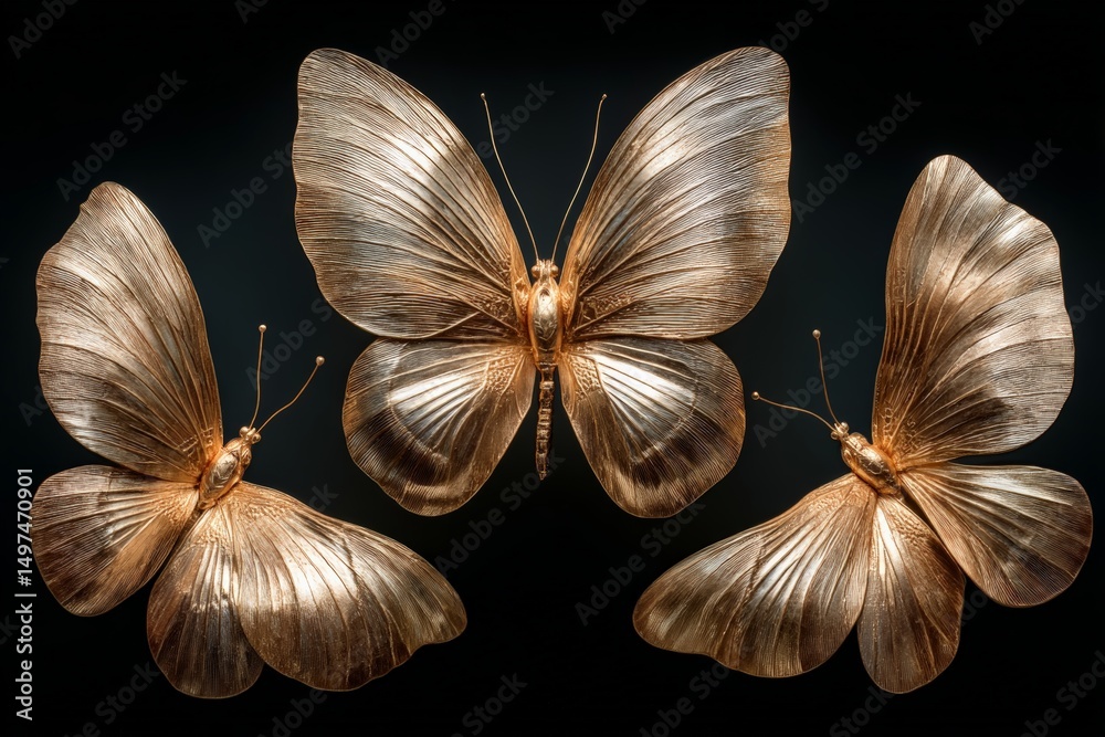Poster bronze butterflies arranged artistically showcasing fine craftsmanship and intricate details in a da