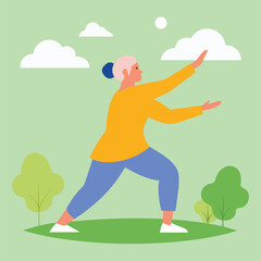 Elderly Woman Practicing Tai Chi in a Park