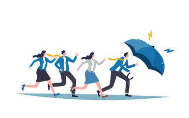 Protective leader, courage or leadership to protect team colleagues, aspiration or support for employee to solve problem and get through crisis, adversity, risk or organization thunderstorm problem 