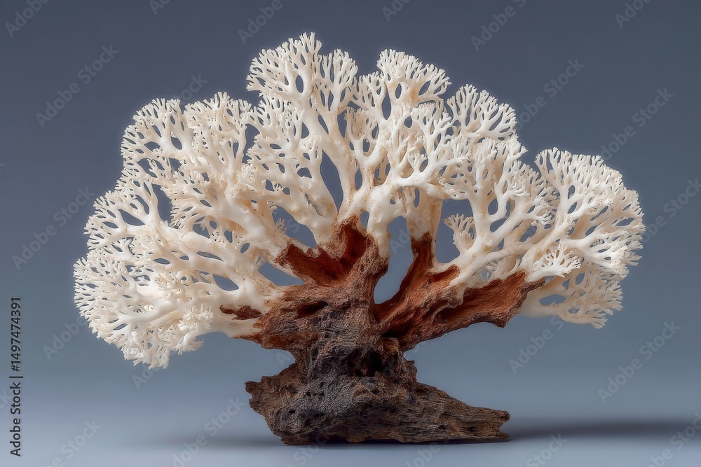 Poster beautiful white coral structure displayed against a neutral background highlighting its intricate de