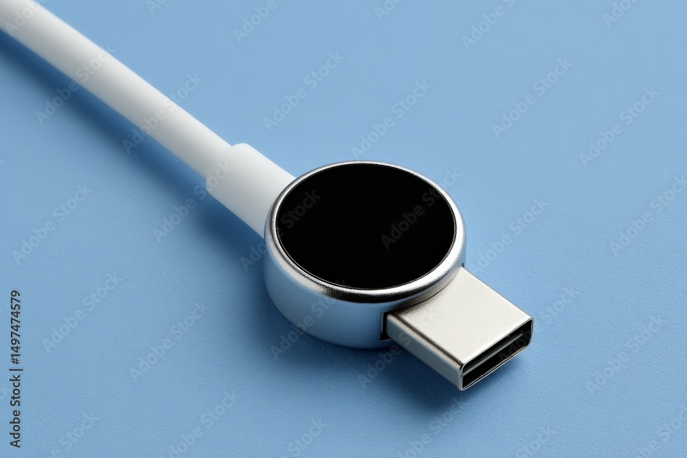 Poster modern magnetic charger with usb-c connector on a blue background for efficient device charging