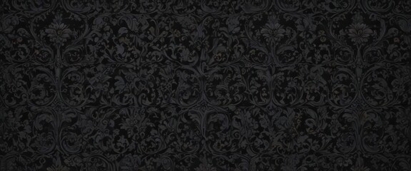 Seamless black gothic wallpaper with ornate floral damask  Intricate vine details , texture, damask, ornate