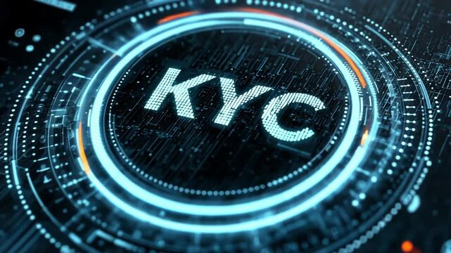 Digital representation of KYC process with futuristic interface and data visualization elements