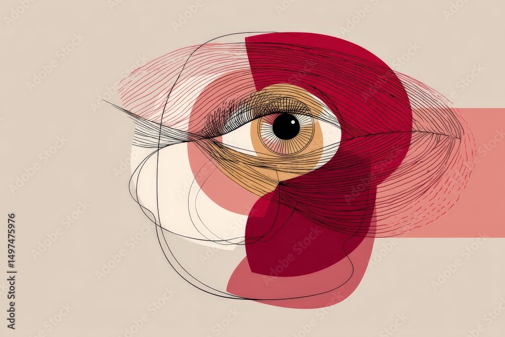 Aufkleber Abstract representation of an eye with intricate lines and shapes in warm tones set against a minimal background